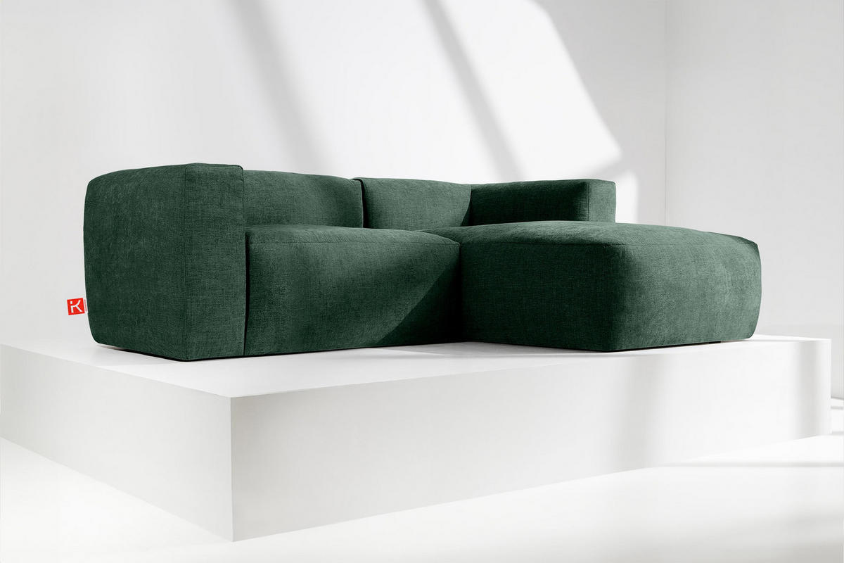 ECKMODULSOFA-RECHTS BUFFO 3/4 Sitzer mit extrem weicher Sitzfläche, Gewebestoff, maritim - Grün, Textil (237/180cm) - KONSIMO®