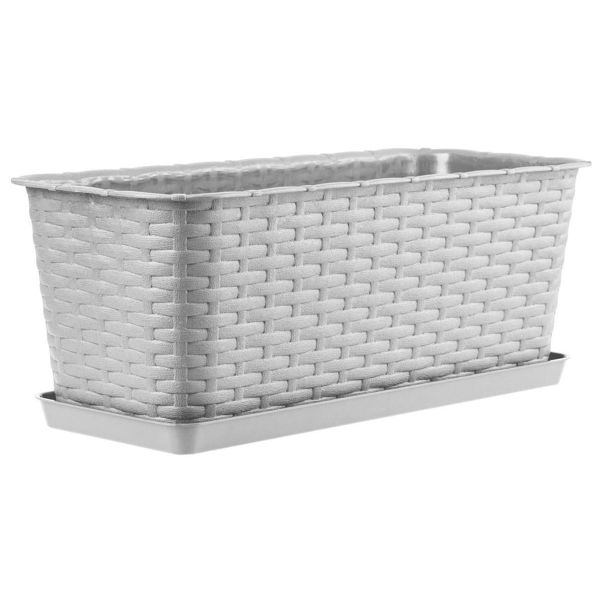 BALKONKASTEN mit Untersetzer 40 cm, Grau - Grau, Kunststoff (17/40cm) - KADAX