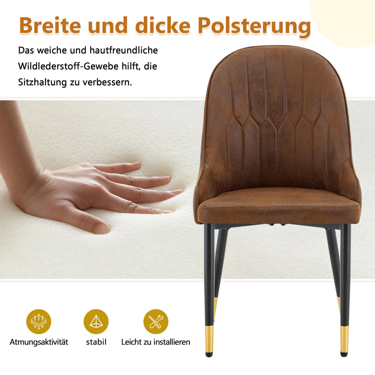 ARMLEHNSTUHL-SET DE-36680 2 Stück mit Tech-Stoff und Metallbeinen Braun - Braun, Metall (44/91/47.3cm) - ComfortXL