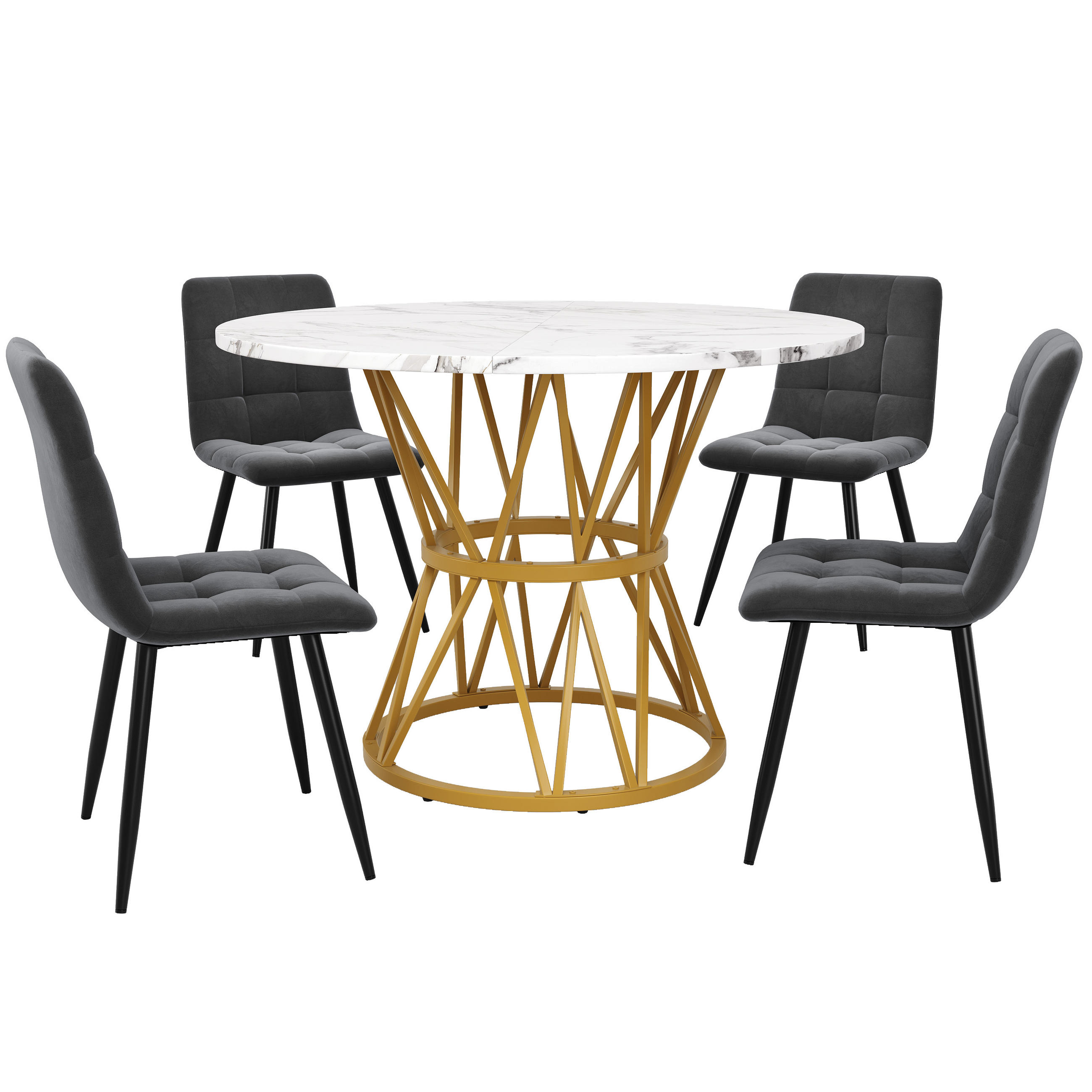 ESSGRUPPE DE-39224 runder 100 cm Tisch mit 4 Stühlen Weiß - Goldfarben, Holzwerkstoff (100/76/100cm) - ComfortXL