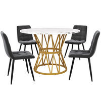ESSGRUPPE DE-39224 runder 100 cm Tisch mit 4 Stühlen Weiß - Goldfarben, Holzwerkstoff (100/76/100cm) - ComfortXL