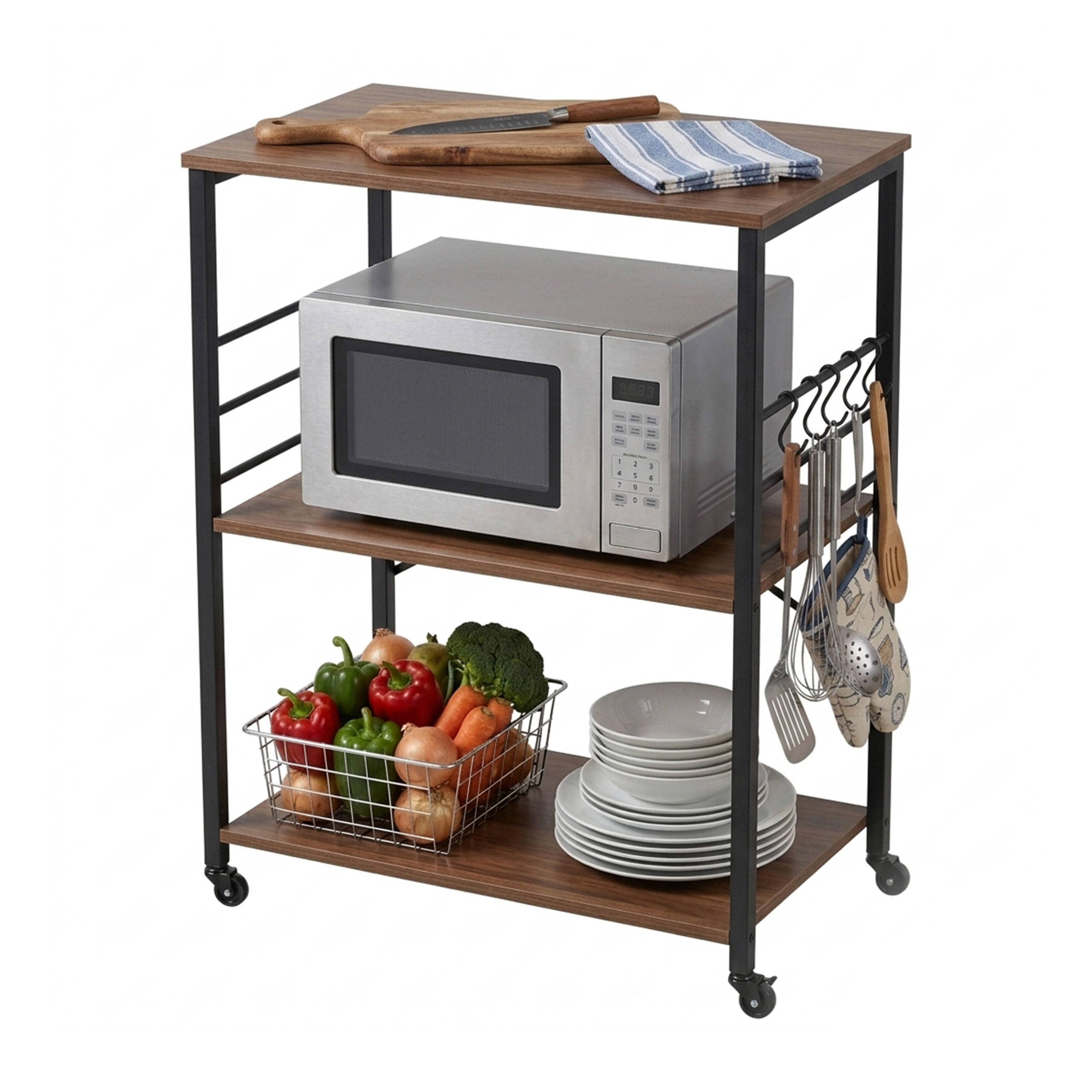 Relaxdays VOZÍK Černý kuchyňský industriální 3-patra 60 cm