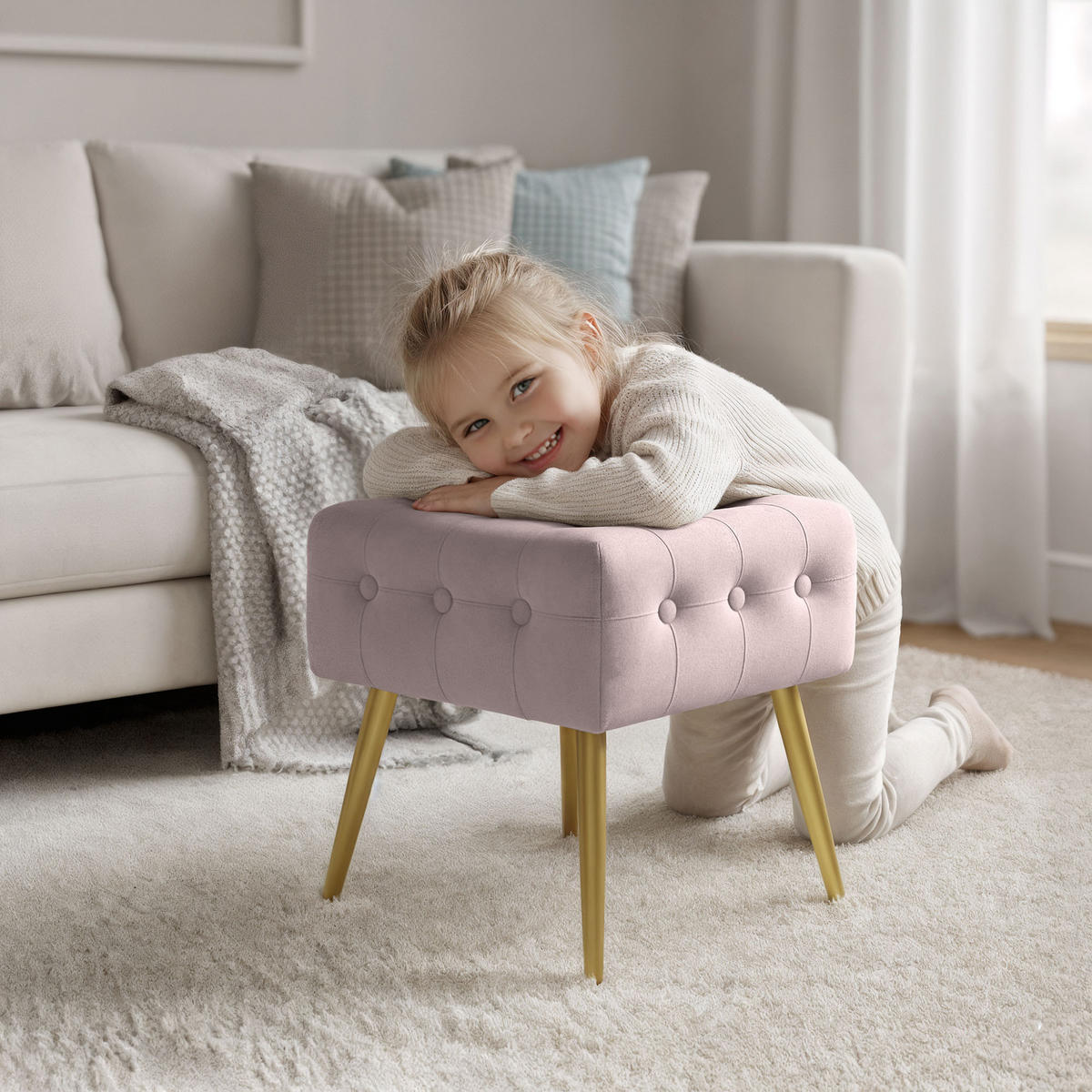 POLSTERBANK mit Samt - Optik Rosa 40/42/40 - Rosa, Textil (40/42/40cm) - RAUMHIRSCH FURNITURE