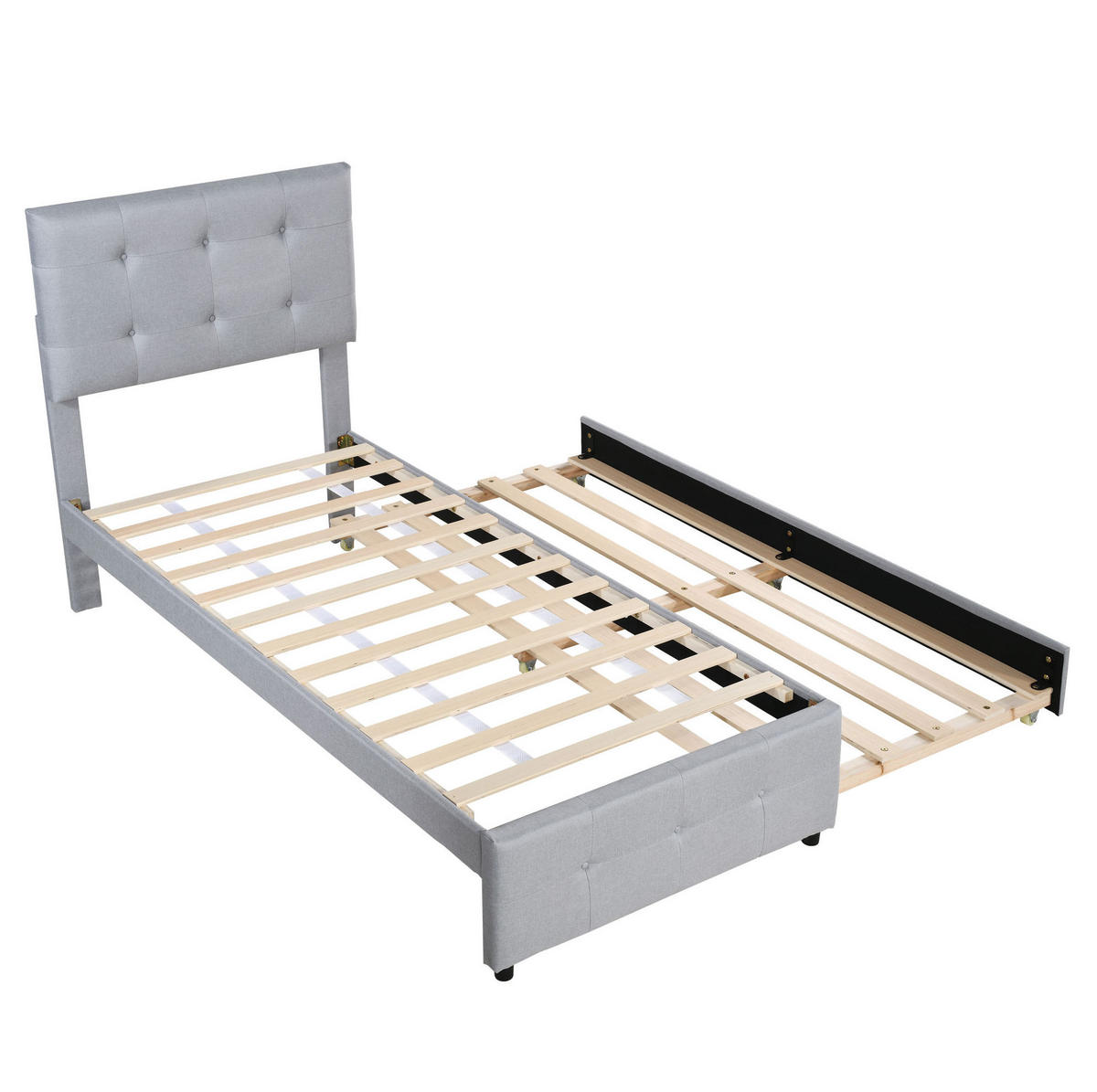 POLSTERBETT 90/200 cm mit Ausziehbett, verstellbarem Kopfteil und Leinenbezug, Grau - Grau, Textil (90/200cm) - Redom