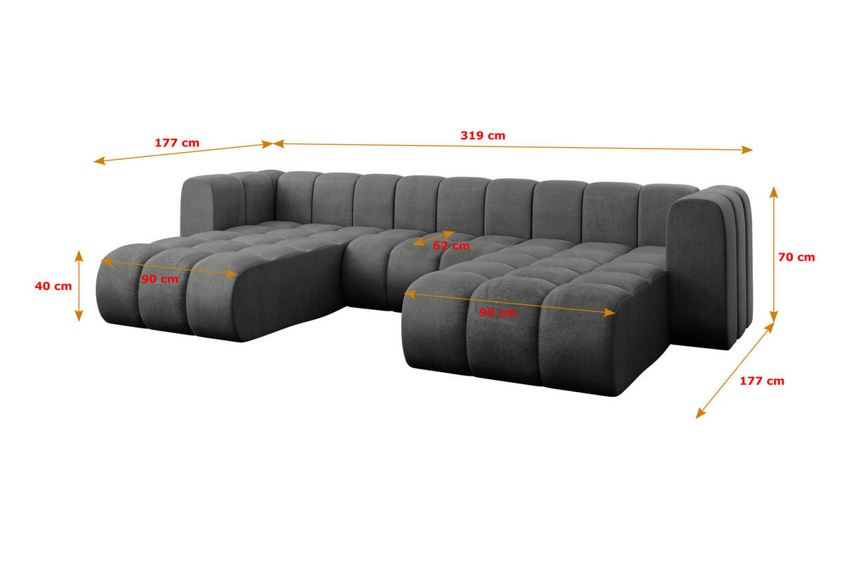 WOHNLANDSCHAFT modulares Sofa Joren-U1 - 319x177x70 cm Dunkelgrau - Dunkelgrau, Holzwerkstoff/Textil (319/70/177cm) - ALTDECOR