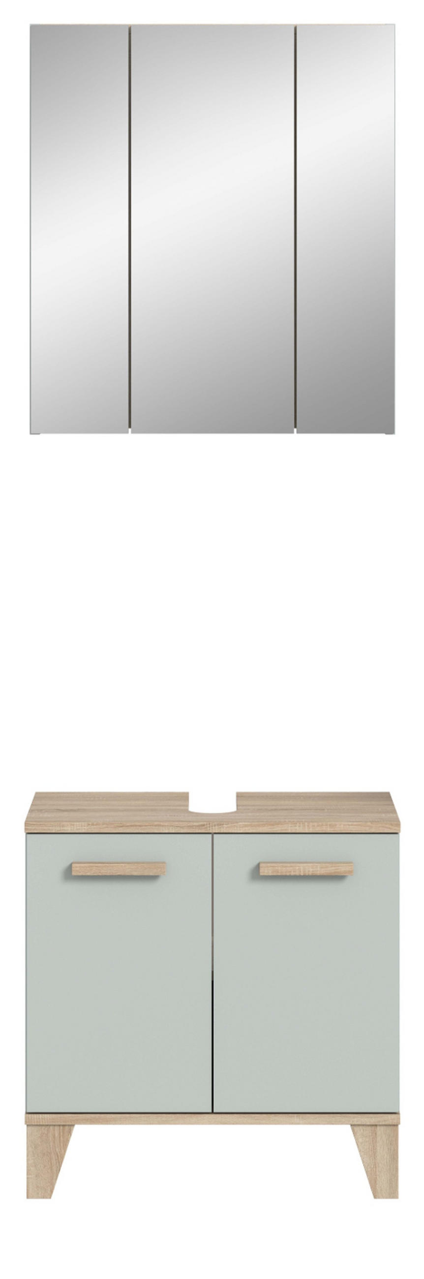 BADMÖBEL-SETGRÜN, Eiche 2-teilig 60 x 190 cm, Badkombination skandinavisches Design - Eichefarben/Grün, Glas/Holzwerkstoff (60/190/34cm) - Inn.Furn