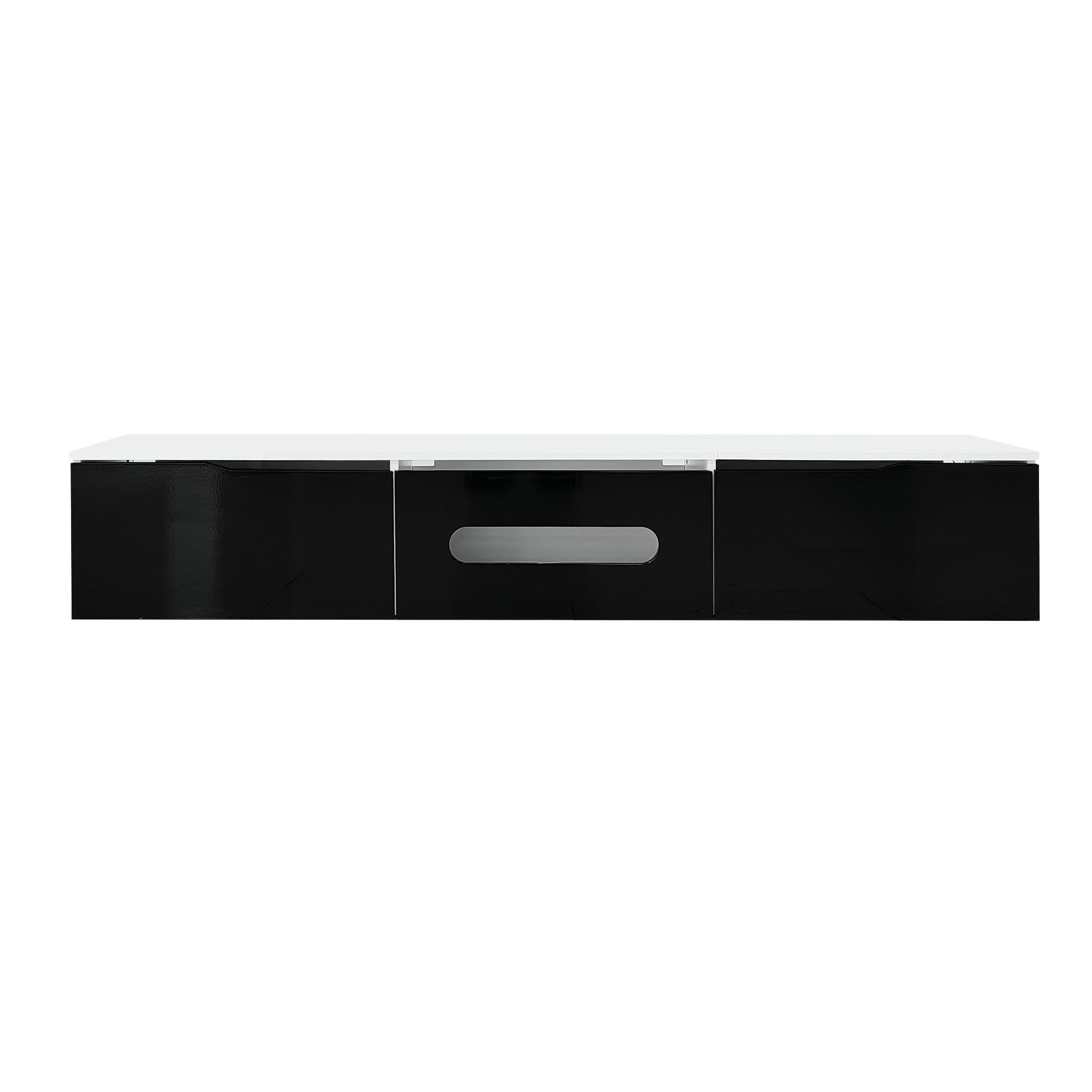 TV-ELEMENT180X35X30CM Schwarz-Weiß-Hochglanz LED-Beleuchtung Wandmontage - Schwarz, Holz (46/16.5/133cm) - Raelunyi
