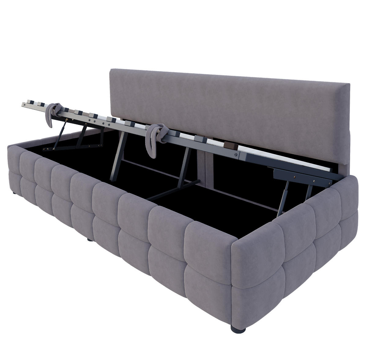 ČALÚNENÁ posteľ z zamatu 90x200 cm sivá s hydraulickým úložným priestorom a lamelovým roštom - sivá, textil (90/200cm) - Modfu