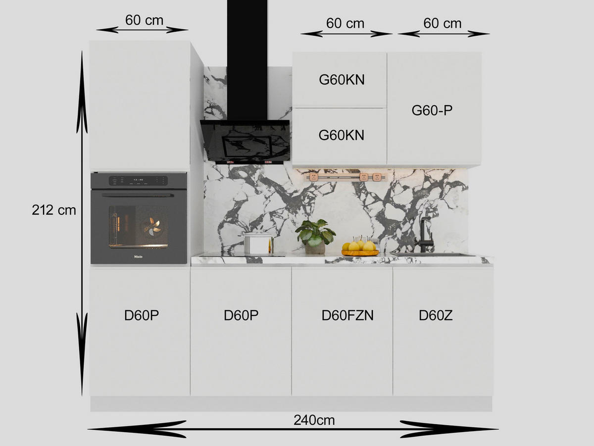 KÜCHENZEILE 240 cm Glanzia – KU-S06 – Weiß – Hochglanz - Weiß Hochglanz, Holzwerkstoff (240/212/47cm) - hi-markt