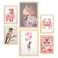 POSTER Set Mit 6 Rosa Tiere A3 & A4 Rahmen Aus Hellem Holz - Beige, Papier (29/3cm) - Nacnic