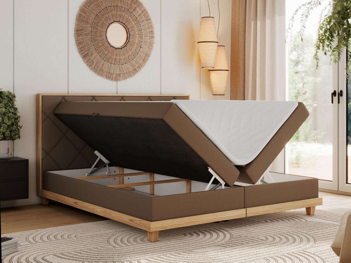 BOXBETT CAICOS 140/200 - Braun Kunstleder - H4 - Braun, Holz/Textil (140/200cm) - MKS