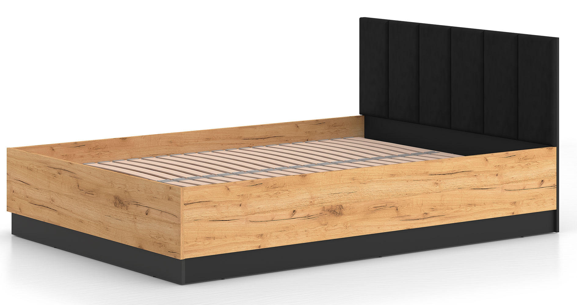 DOPPELBETT Urso Gold Craft Eiche / Schwarz 145 / 208 / 90 cm - Schwarz/Braun, Holz/Holzwerkstoff (140/200cm) - Feldmann-Wohnen