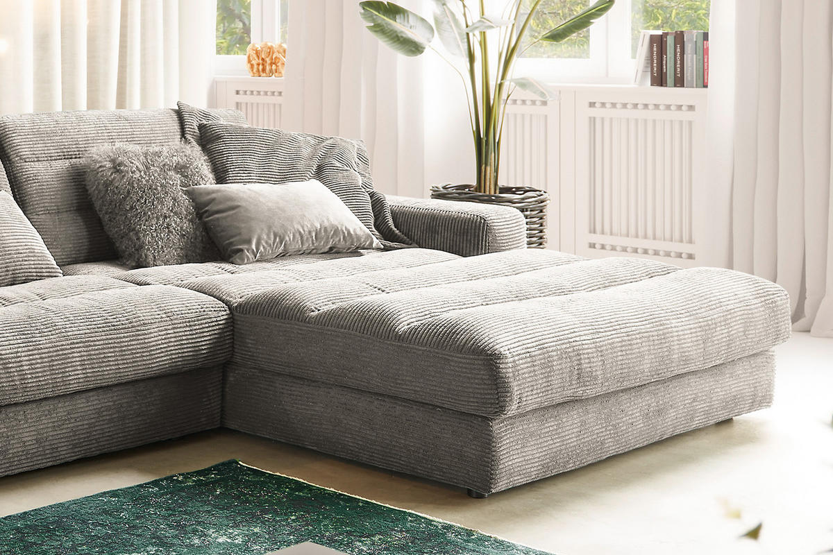 ECKSOFA XL LANA Steingrau Cord - Greige/Schwarz, Textil (416/205cm) - KAWOLA