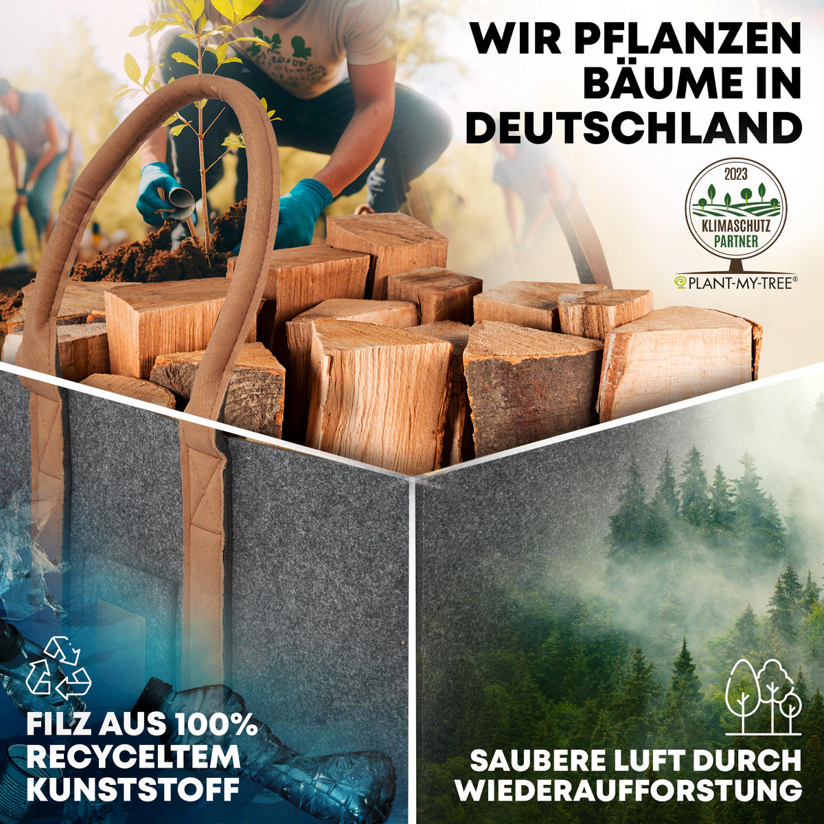 KAMINHOLZKORB SinglePack Filz 50/32/30 cm - Dunkelgrau, Textil (32/30/50cm) - OAKAGE