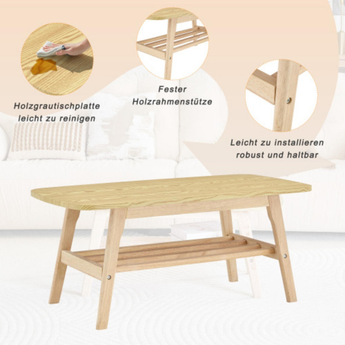 COUCHTISCH 100/48/42 cm cm holzfarben aus Holz mit 2 Ablagen - Eichefarben, Holz (100/48/42.5cm) - OKWISH