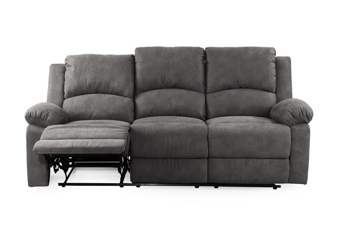 3-SITZER-RELAXSOFA Federkern, Liegefunktion verstellbar durch halbautomatische Relaxfunktion B204/T87/H97 cm, Mikrofaser Vintage Anthrazit/ 15131 - Anthrazit/Schwarz, Textil (204/97/87cm) - luma-home