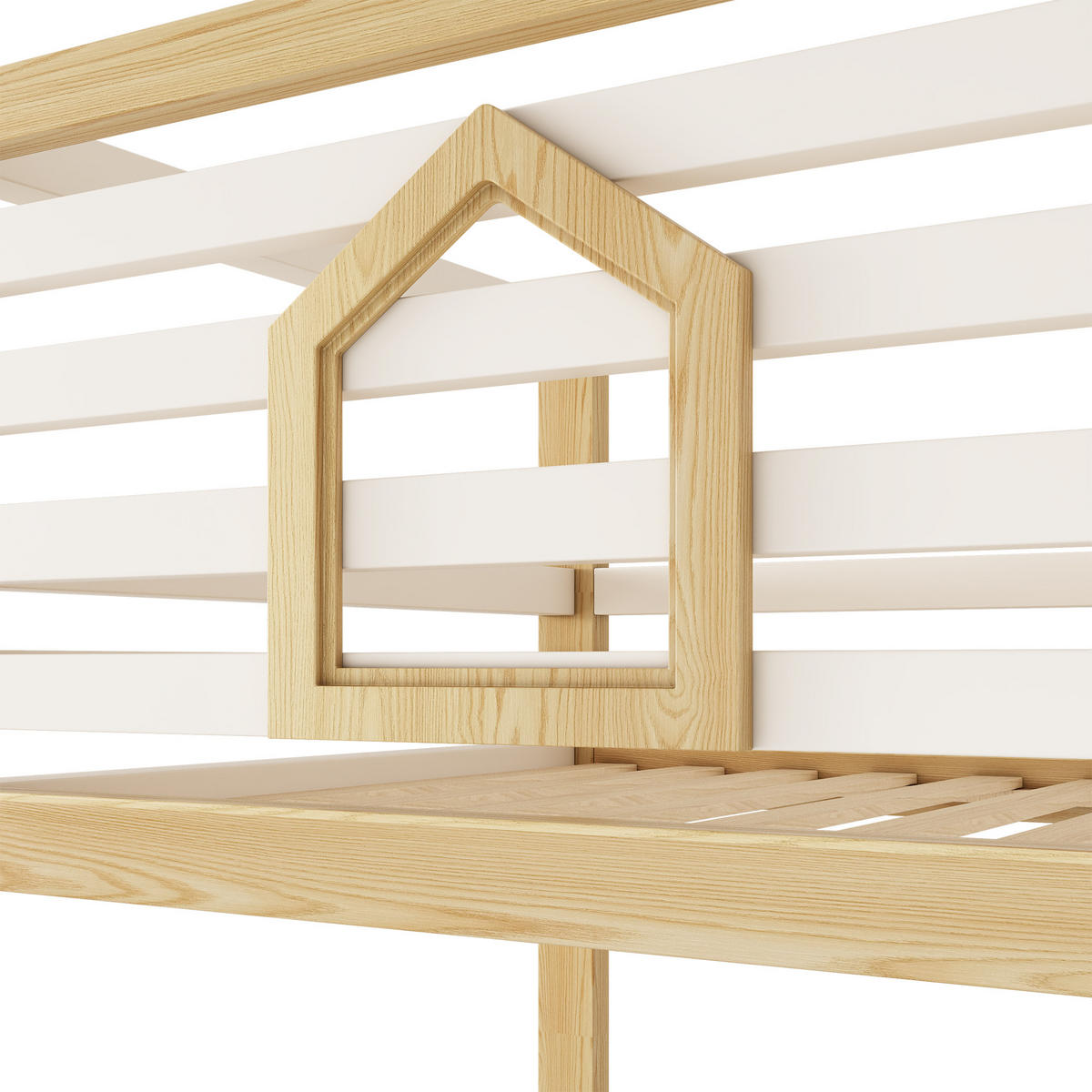 ETAGENBETT 90/200 cm & 90/200 cm in Weiß & Eichefarben mit Stauraum und Sicherheitsgeländer im Hüttenstil - Weiß/Naturfarben, Holzwerkstoff (90/200cm) - STILVORA