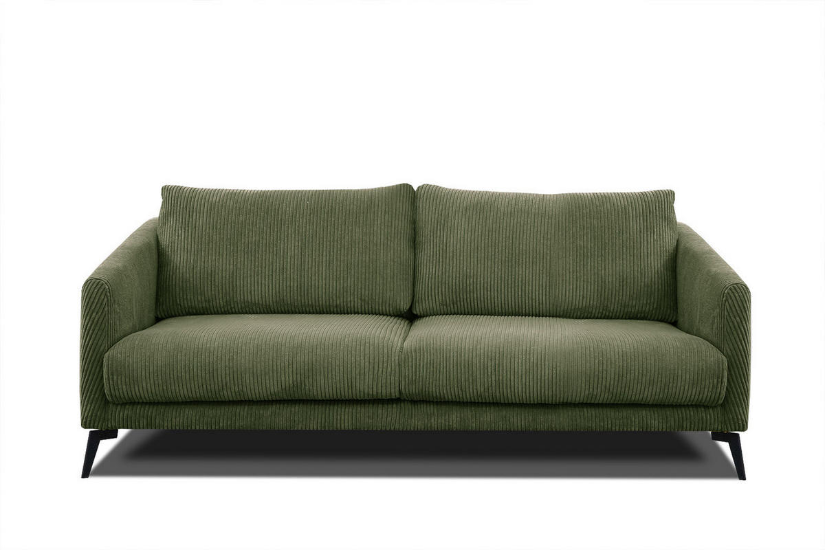 SOFA VILT 3-Sitzer, olivgrün - Schwarz/Olivgrün, Holzwerkstoff/Kunststoff (202/89/94cm) - Courtois Laville