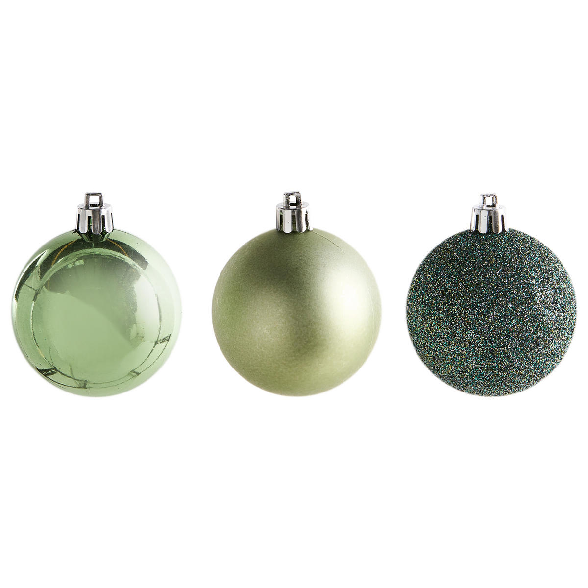 WEIHNACHTSKUGEL 60er Set Grün Tyin - Silberfarben/Grün, Kunststoff (6/7/6cm) - Beliani