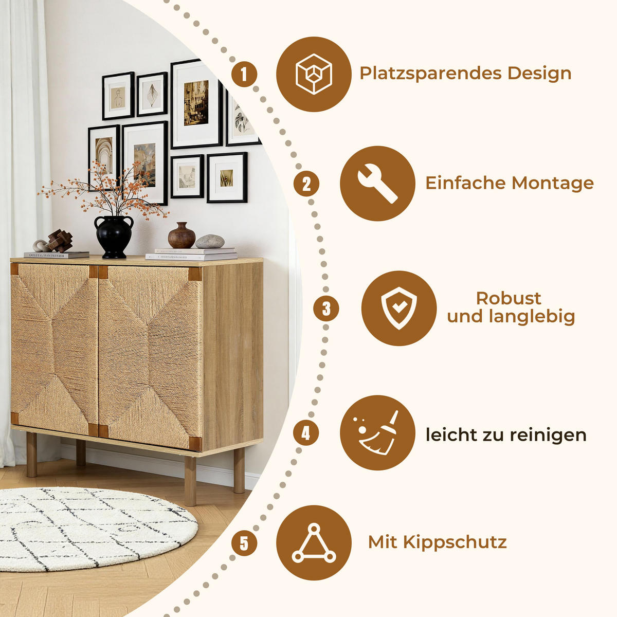 SIDEBOARD Wohnzimmer im modernen Vintage-Stil, Holz mit 2 Türen | B80 x T40 x H80 cm - Braun, Holz (80/80/40cm) - Hometopia