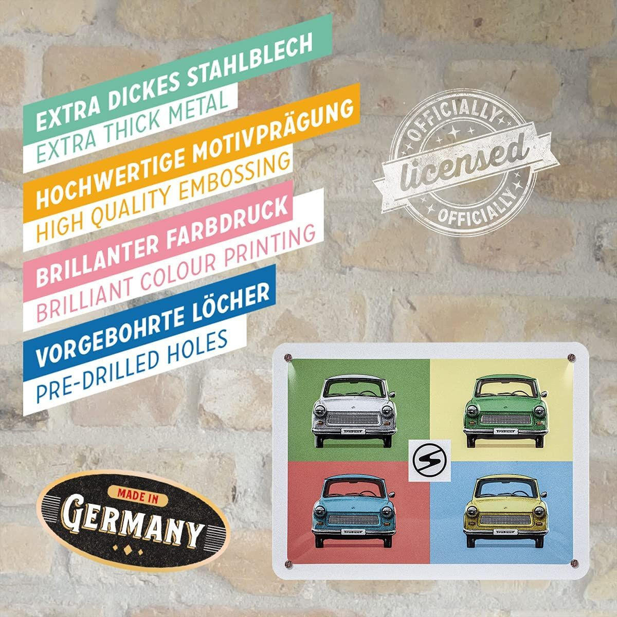 BLECHSCHILD 15/20 cm Berlin Trabant Pop Art - Multicolor, Metall (20/15/0.5cm) - Nostalgic-Art