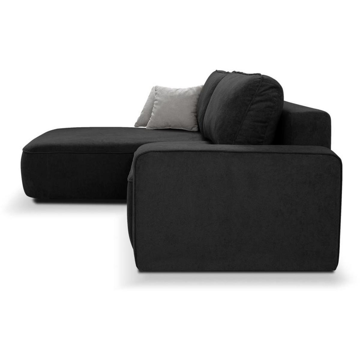 ECKSCHLAFSOFA Torre schwarz velours links - Schwarz, Textil (258/171cm) - Beautysofa