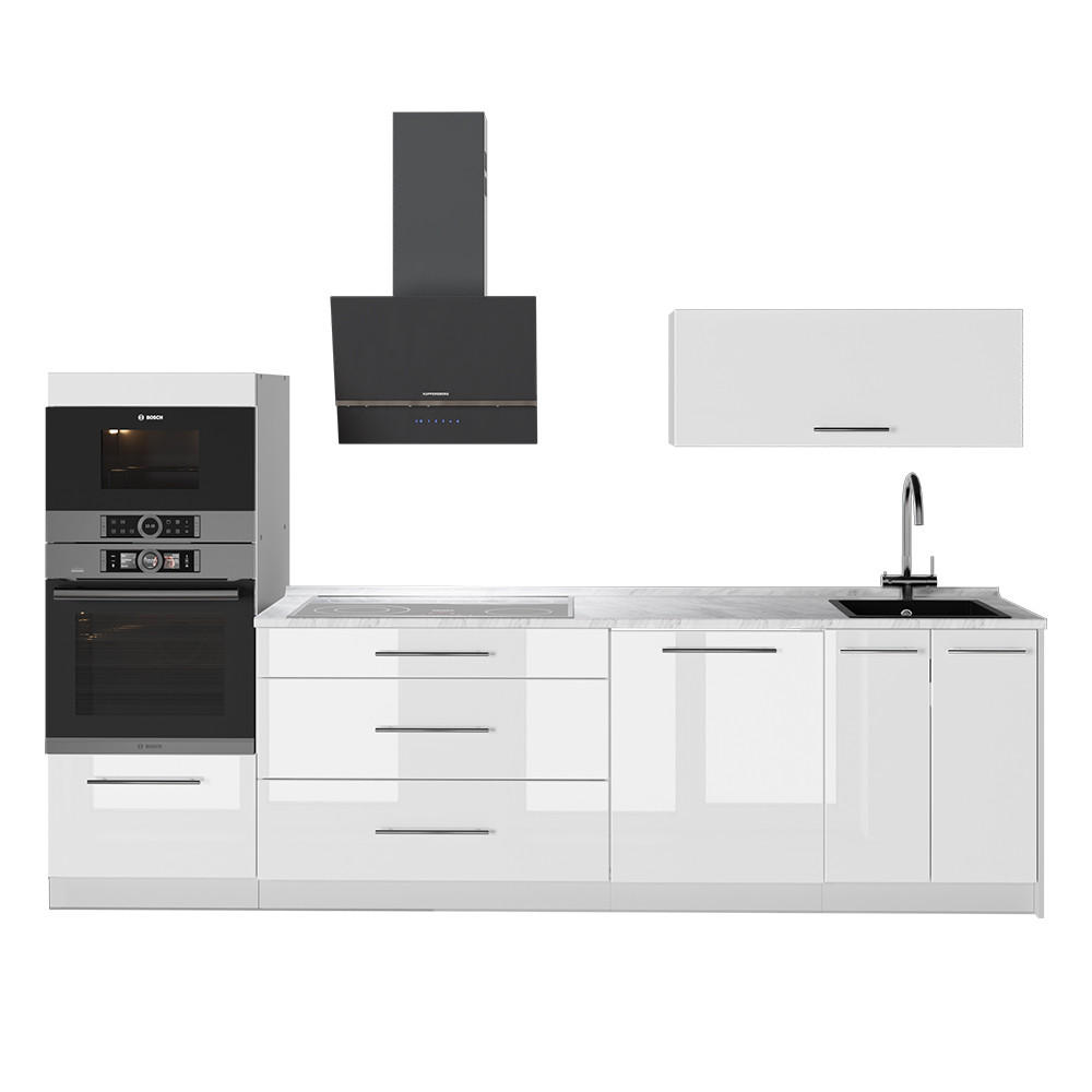 KÜCHENZEILE Fame-Line, Weiß Hochglanz/Weiß, 280 cm ohne Arbeitsplatte - Weiß Hochglanz/Weiß, Holzwerkstoff (280/153.6/51.6cm) - Vicco