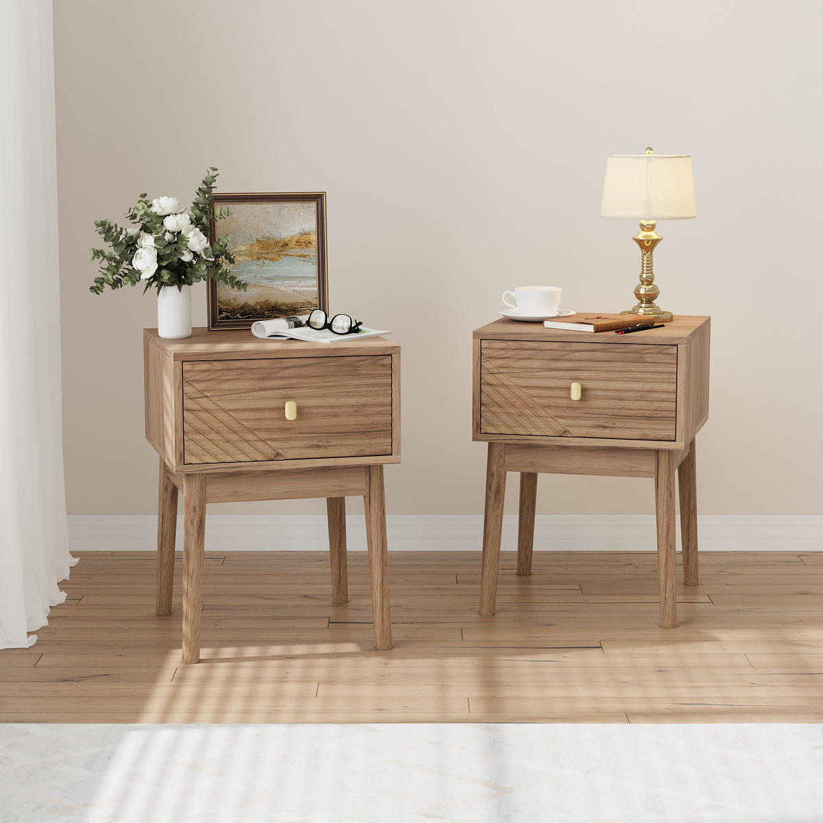 NACHTTISCH-SET (2 Stk.), MDF in Eichenoptik mit 2 Schubladen & Metallgriffen, 40/40/55 cm, Eiche - Eichefarben, Holzwerkstoff (40/55/40cm) - Redom
