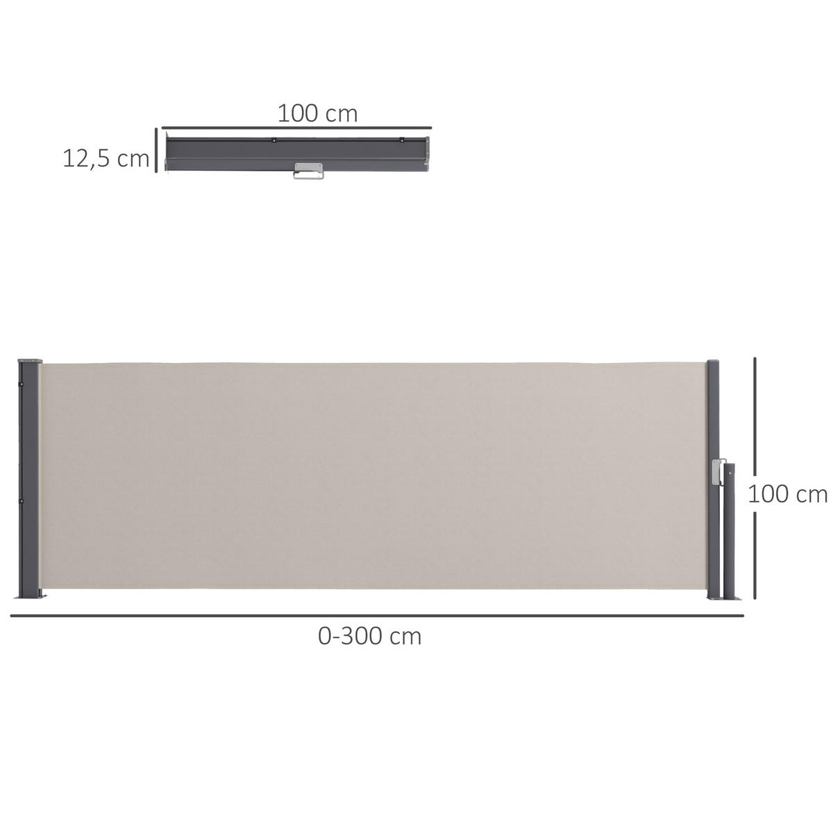 SEITENMARKISE, Hellgrau, 300L x 100H cm/300L x 140H cm, Polyesterstoff, Metall - Hellgrau, Kunststoff (3.5/100cm) - Outsunny