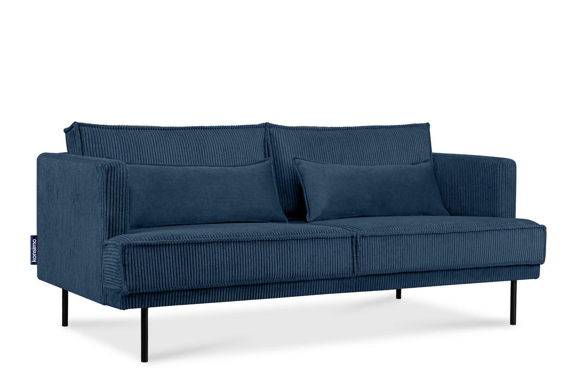 3-SITZER-SOFA GANZO 2 Kissen inklusive, Cord-Stoff, marineblau - Blau/Schwarz, Textil/Metall (193/84/92cm) - KONSIMO®