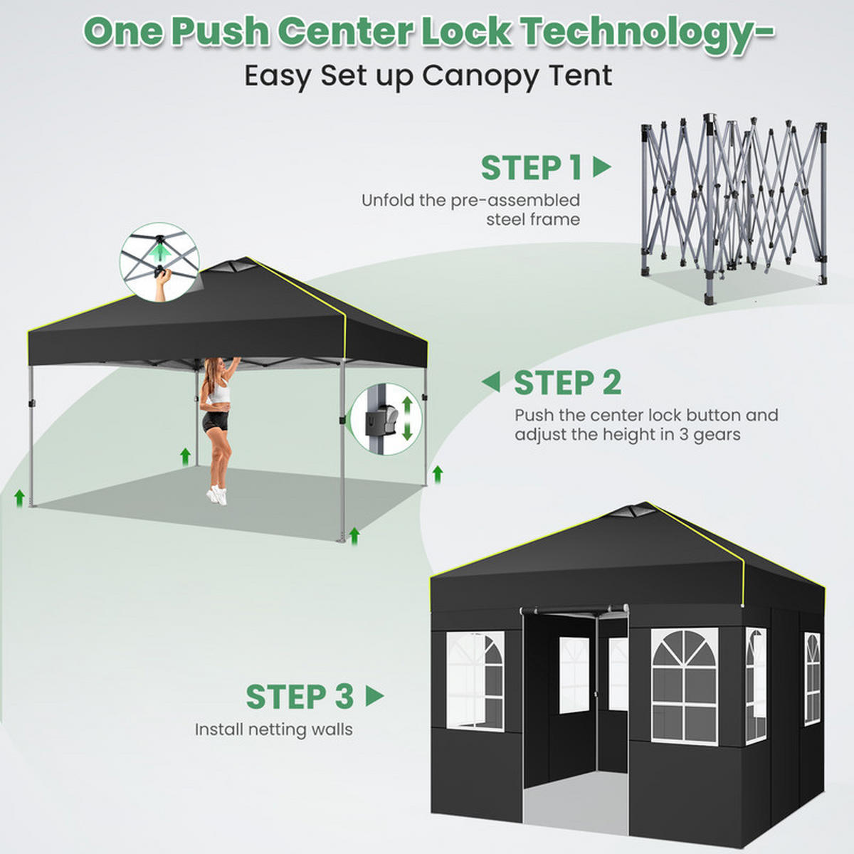 POP-UP-GARTENPAVILLON – 3×3 m, wasserdicht, UV-beständig, mit 4 Seitenwänden und Belüftungsöffnung - Grau, Metall (300/298/300cm) - Kaket