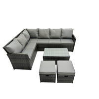 GARTENMÖBEL SET mit Länglicher Couchtisch Polyrattan Dunkelgrau 8-Sitzer - Dunkelgrau/Grau, Glas/Kunststoff - Fimous
