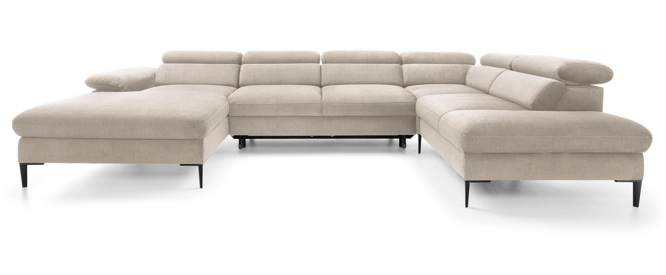 ECKSOFA U-Form 350 cm Amaro M mit Schlaffunktion, Links, Creme - Creme, Holz (214/353cm) - Emporius