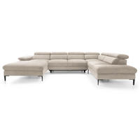 ECKSOFA U-Form 350 cm Amaro M mit Schlaffunktion, Links, Creme - Creme, Holz (214/353cm) - Emporius