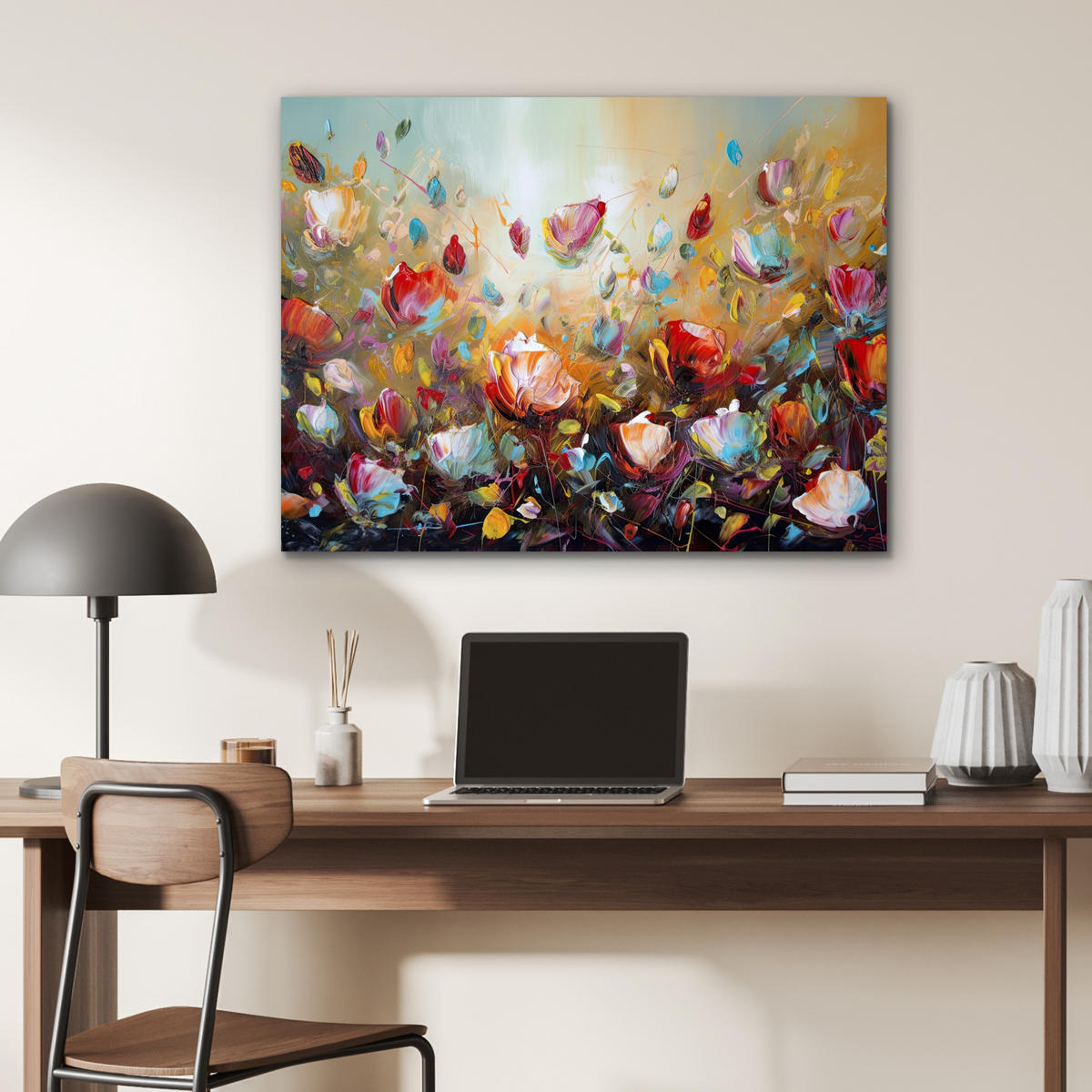 KOVOVÝ OBRAZ Kvety - Umenie - Príroda - Olejomaľba 80x60 cm - viacfarebná, kov (80/60cm) - MuchoWow