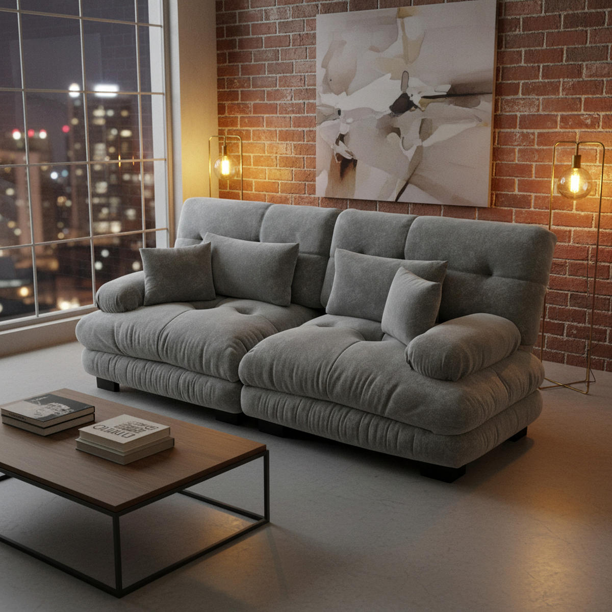 2-SITZER-SOFA aus chenille wolken-design & massivholzrahmen - Hellgrau, Textil (77/81/220cm) - Urban Meuble