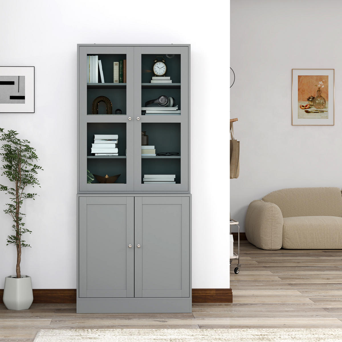 AKTENSCHRANK DE-14525 6 Ebenen mit 2 Glastüren, verstellbare Böden Grau - Grau, Holzwerkstoff (40/178.5/76cm) - ComfortXL