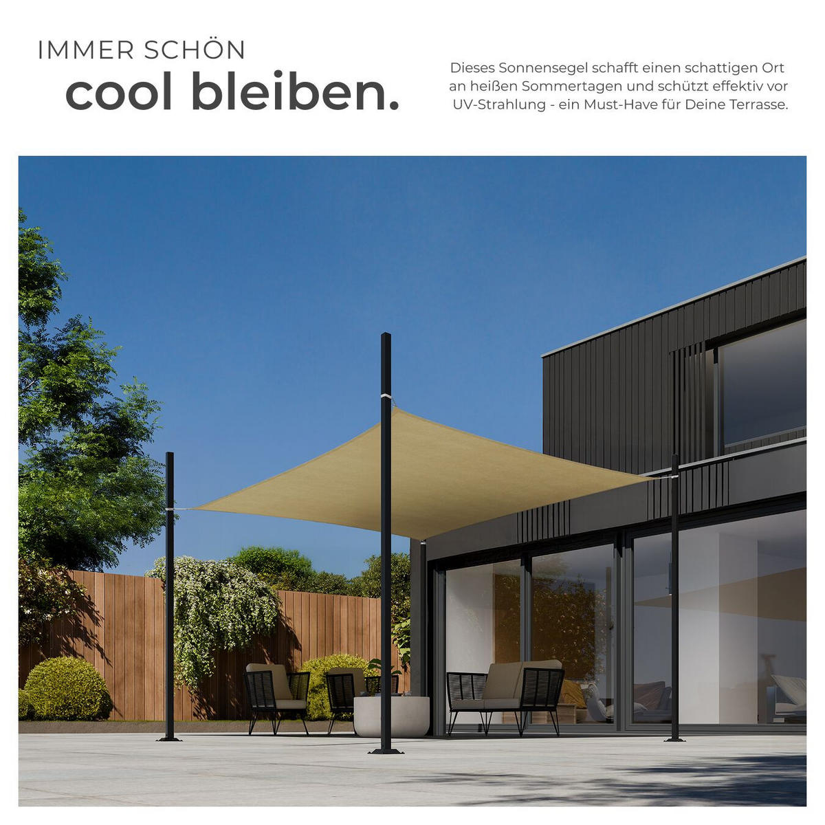 SONNENSEGEL Sunny,umfangreiches Montagematerial,Sand - Sandfarben, Kunststoff (300/200cm) - tectake