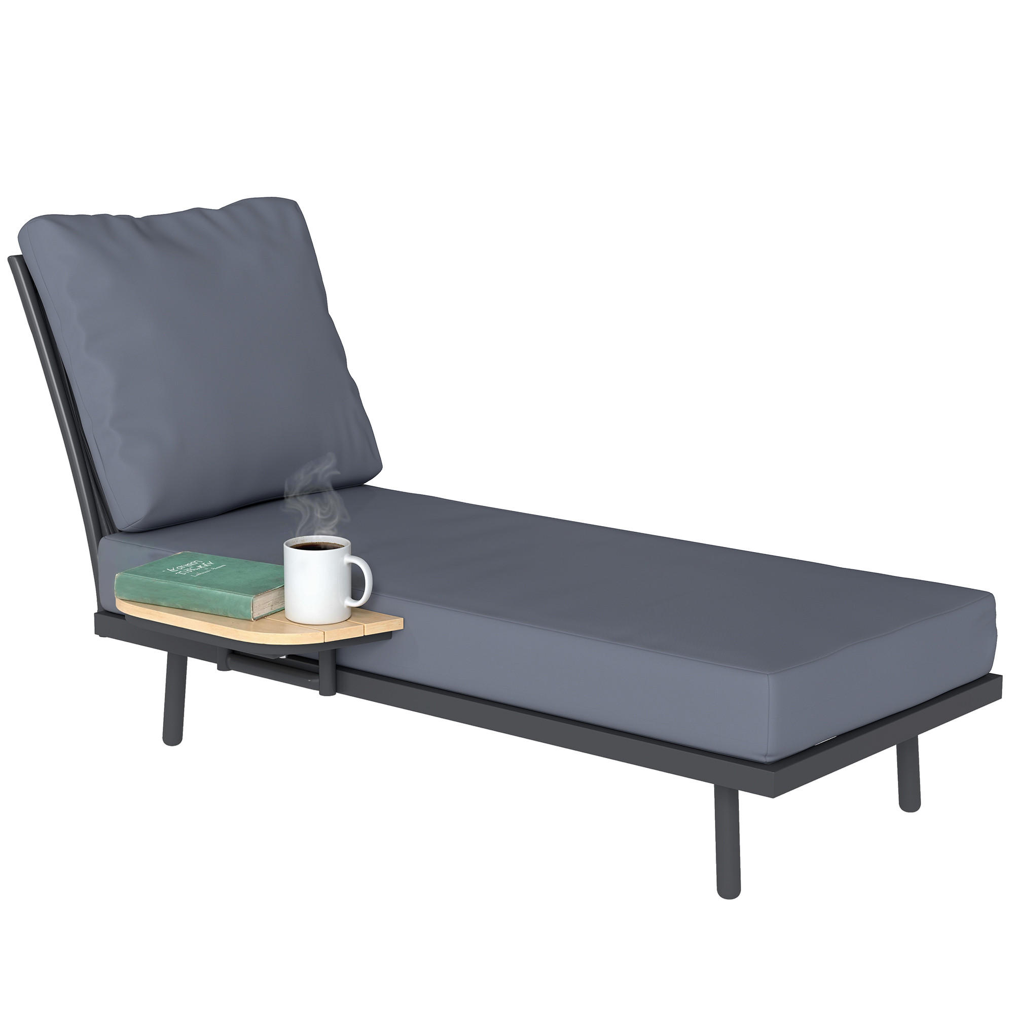 SONNENLIEGE DE-15703 mit Seitenablage Grau - Grau, Metall (137/75/58cm) - ComfortXL
