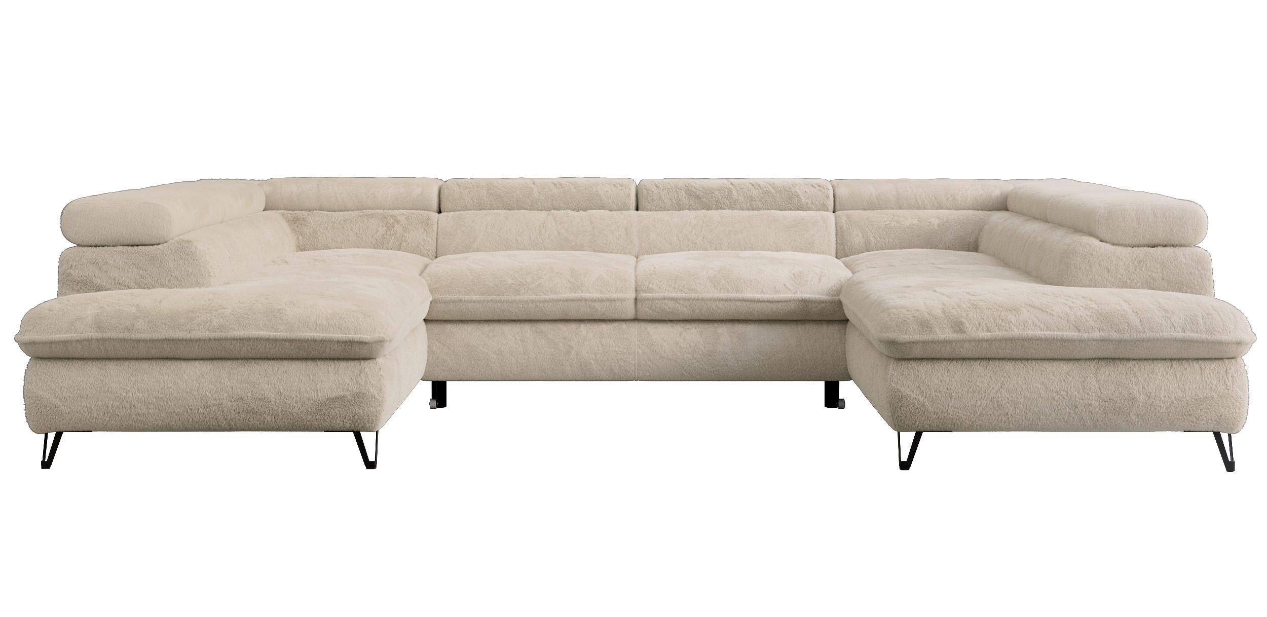 WOHNLANDSCHAFT PEDRO U Plüsch Ecru - Ecru/Schwarz, Textil/Metall (346/76/208cm) - MKS