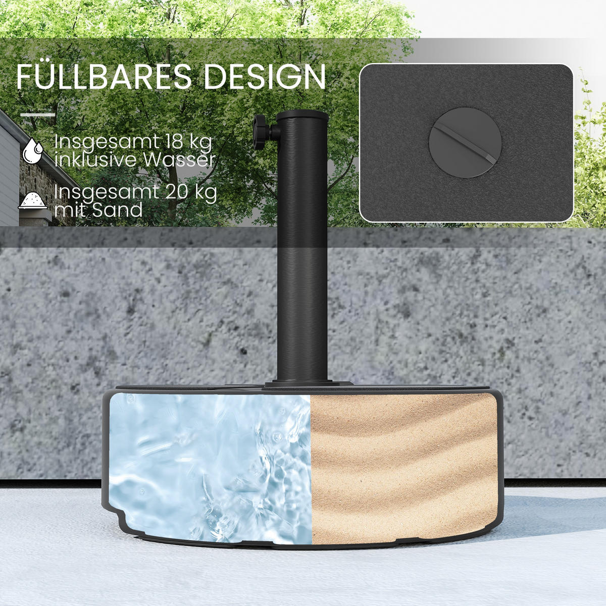 SONNENSCHIRMSTÄNDER HDPE Metall Schwarz - Schwarz, Kunststoff (45/45cm) - Outsunny