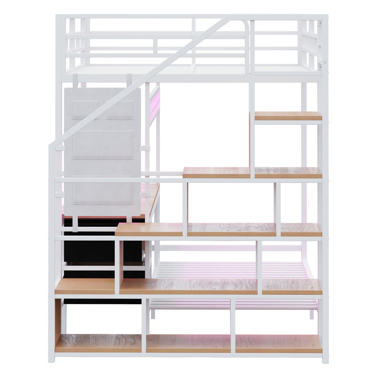 ETAGENBETT 140/200 cm DE-01501, in Weiß, mit Schreibtisch, LED und Steckdosen - Weiß, Metall (140/200cm) - ComfortXL