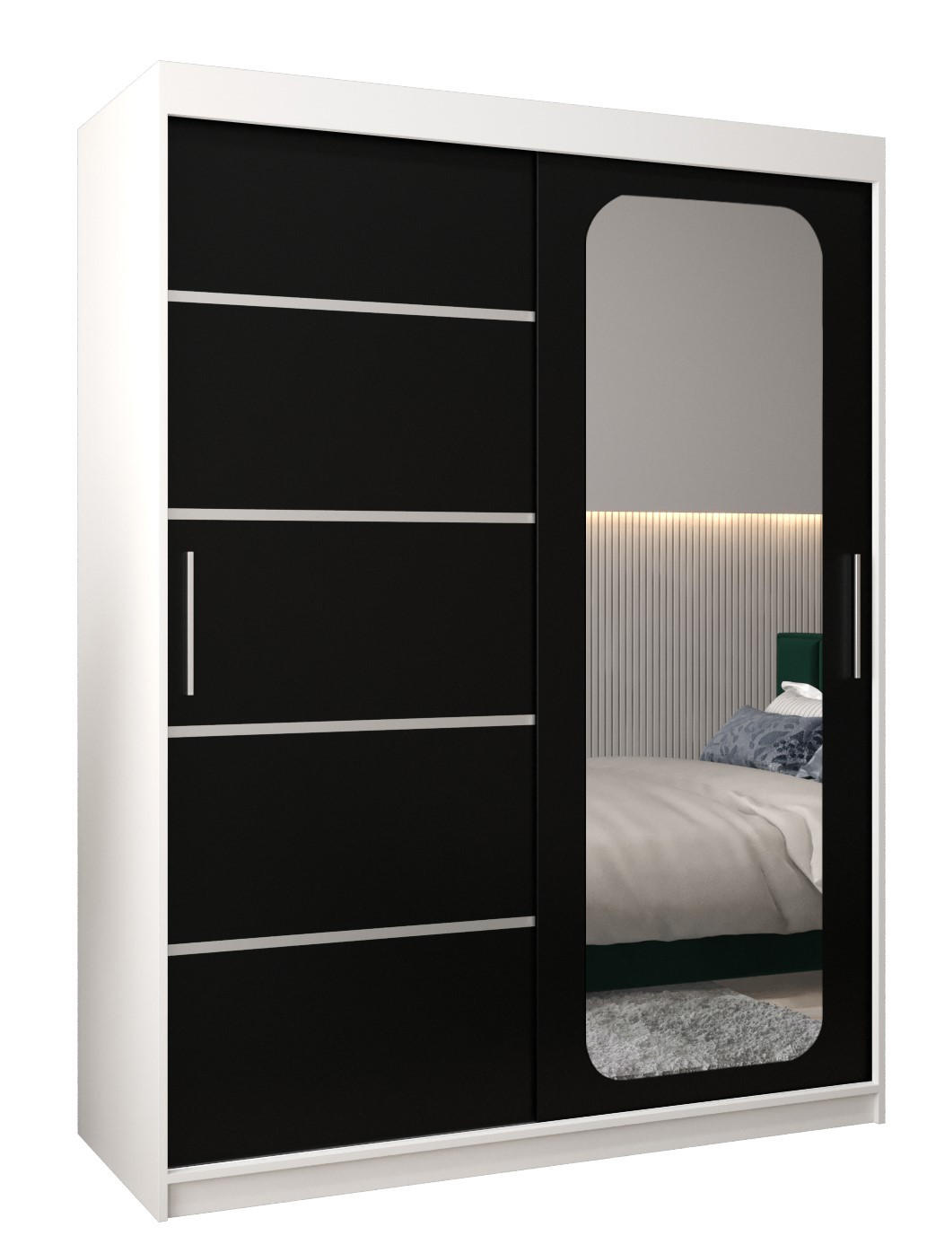 Abiks Möbel Schwebetürenschrank Weiß, Schwarz 150x200x62 cm