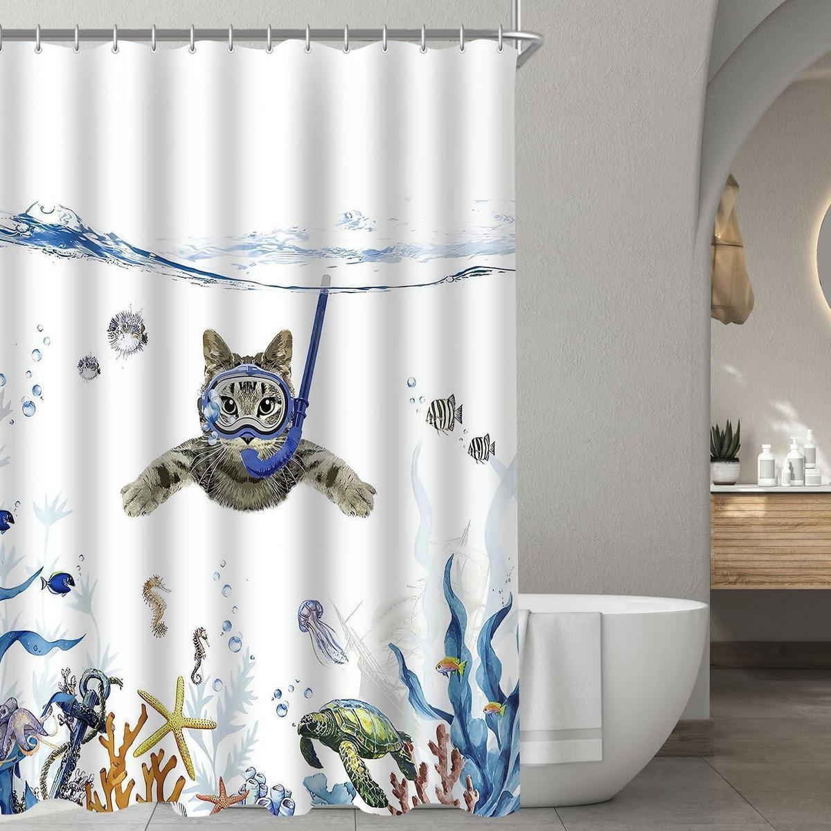 DUSCHVORHANG Katzenschwimmen 180 x 180 cm Polyester Wasserabweisend - Multicolor, Textil (180/180cm)