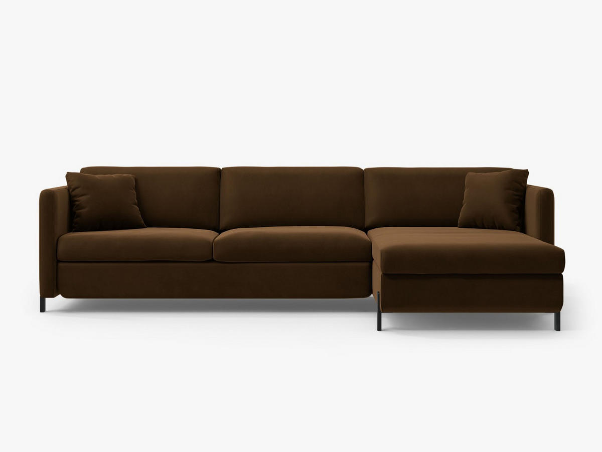 ECKSOFA ausklappbar rechts Gloria aus Samt schokolade 4 Sitzplätze - Dunkelbraun, Textil (260/170cm) - Micadoni