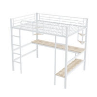 HOCHBETT 140/200 cm DE-04675, mit Schreibtisch, 4 Regalen und Bücherregal in Weiß - Weiß, Metall (140/200cm) - ComfortXL