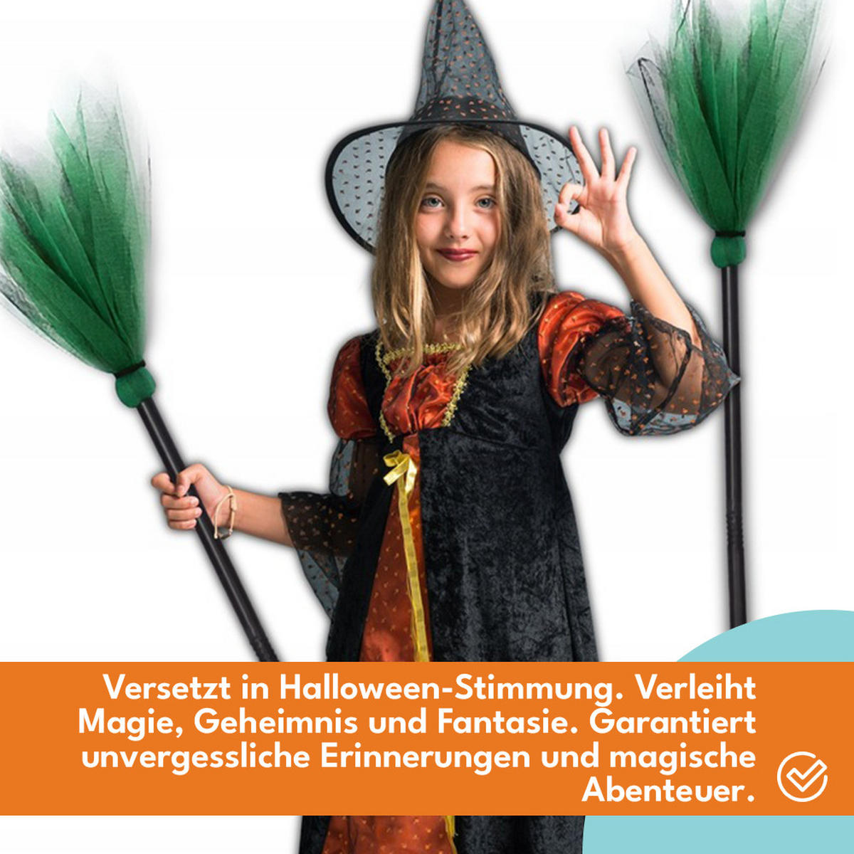 HEXENBESEN Halloween Grün - Grün, Kunststoff (87/4/87cm) - KRUMAD