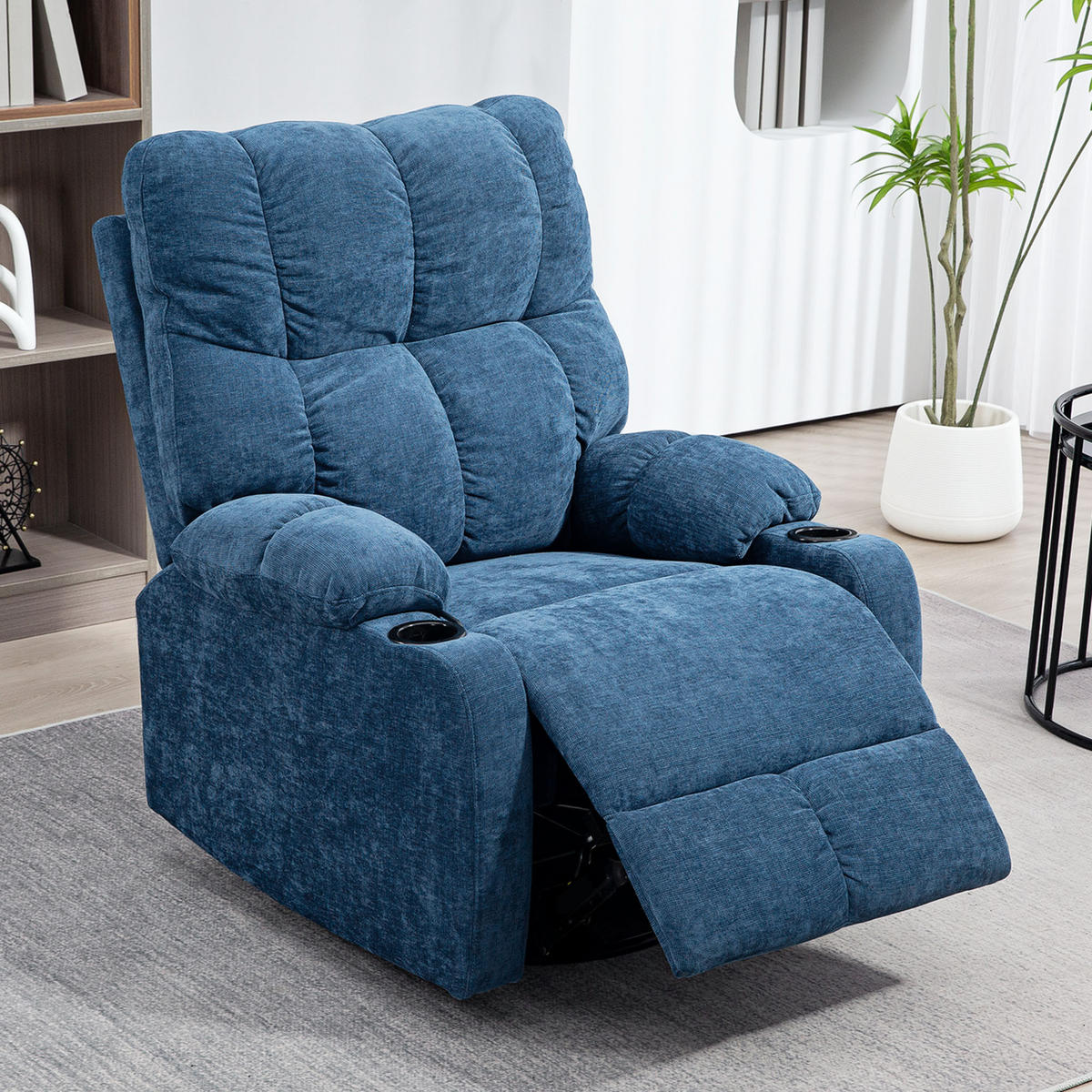 RELAXSESSEL Drehbar Fernsehsessel mit Liegefunktion, Schaukelfunktion Dunkelblau - Blau/Schwarz, Textil/Metall (96/108/88cm) - HOMCOM