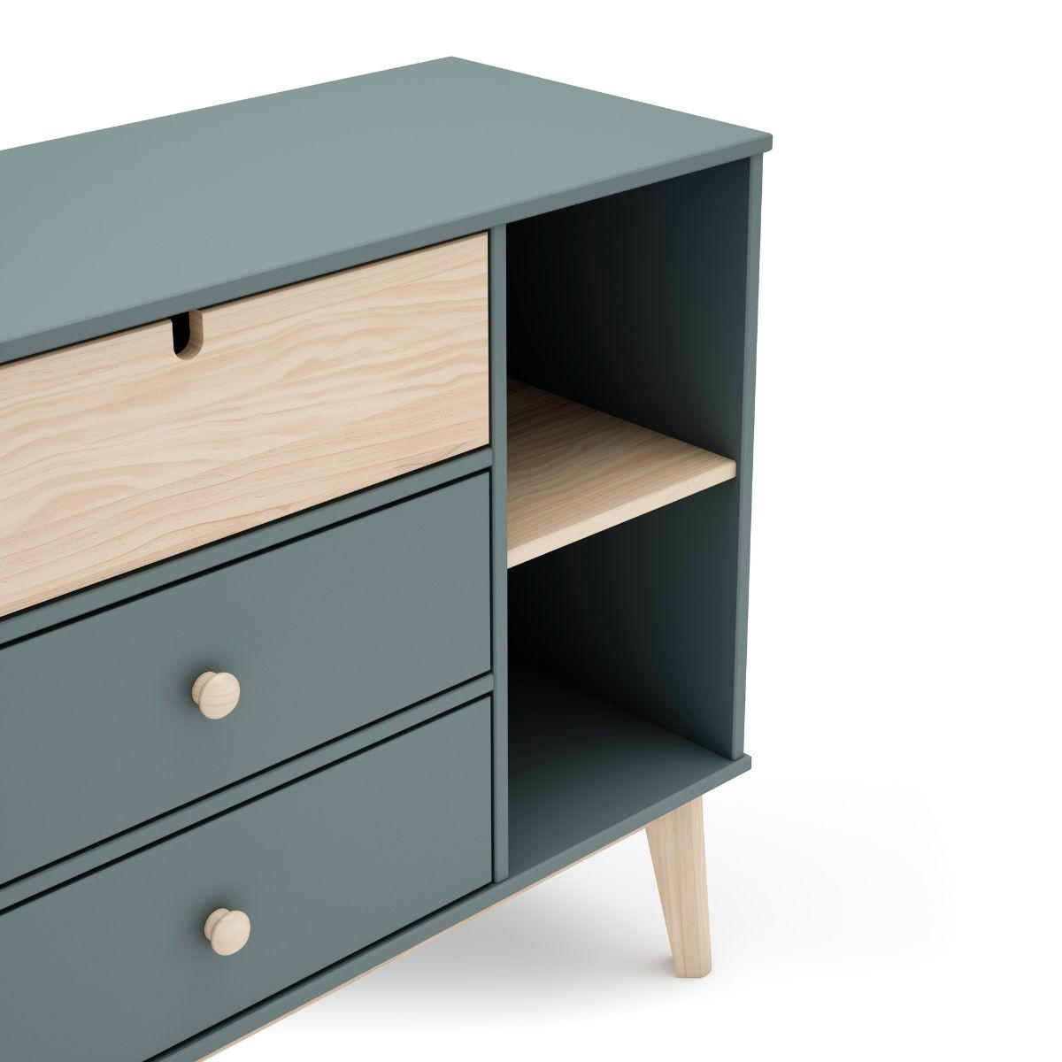 KOMMODE 3 Schubladen und 2 Fächer L90 cm - Estefania - Grün, Holz (40/81/90cm) - Calicosy