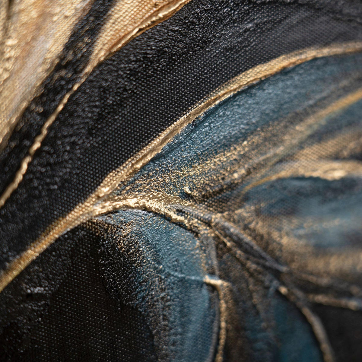 GEMÄLDE Goldene Blätter Schattenfugenrahmen Schwarz 140x100 cm - Schwarz, Holz (140/100cm) - YS-art gallery